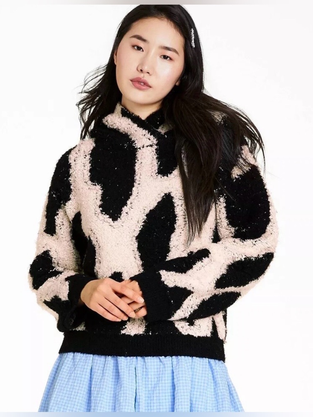 Sandy Liang x Target Leopard Print Sherpa Hoodie Fuzzy Pullover XS Sweater